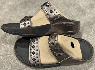 Fitflop Biker Chic - Studded Pewter Leather Slides - Size 6 | eBay UK