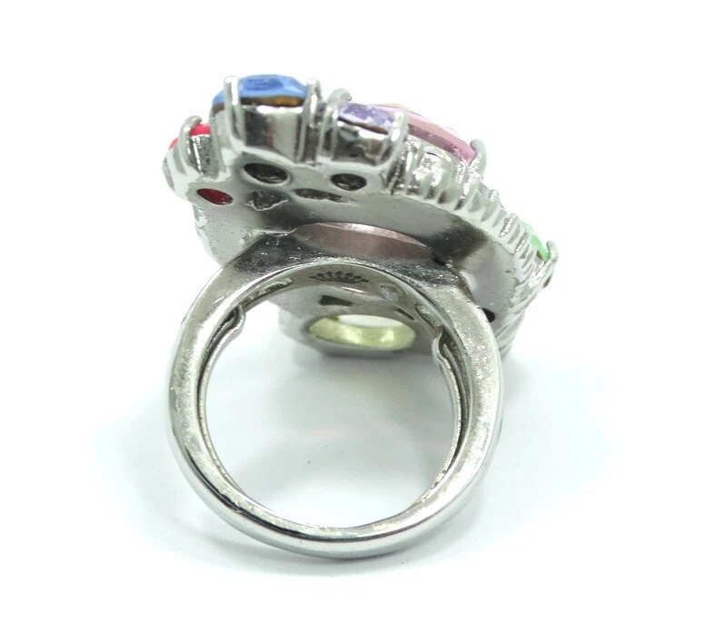 Anillo STATEMENT JUICY COUTURE Piedras Multicolor Cristales Estrás PLATEADO Tono Foto 4 de 4