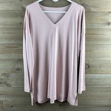 J Jill Womens Shirt Simply Supima Vneck Tunic Long Sleeve Pink Minimalist Large