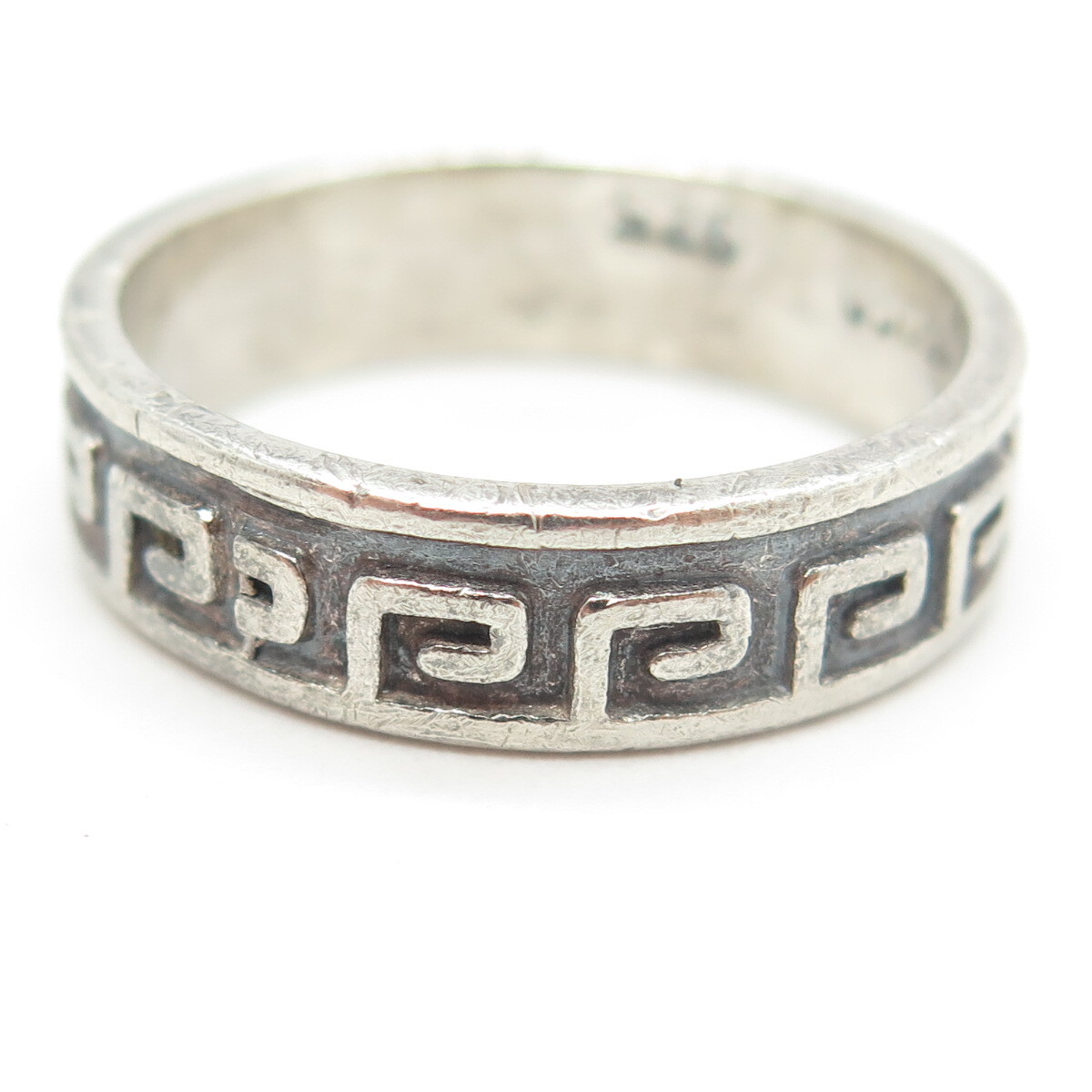 925 Sterling Silver Vintage Mexico Aztec Key Band Ring Size 13.25