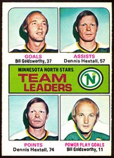 1975-76 OPC O PEE CHEE 321 BILL GOLDSWORTHY DENNIS HEXTALL NM NORTH STARS LEADER