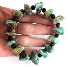 Blue Turquoise Bracelet Rough Nugget/Lava Beads Healing Gemstone Kingman Stretch