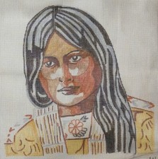 Hand-Painted NATIVE AMERICAN INDIAN WOMAN Needlepoint Canvas 12.5" x 13" Ver 2