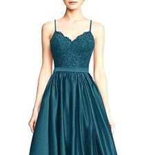 Women Lace Prom Dress Long Satin Slit Formal Evening Gowns with Pockets