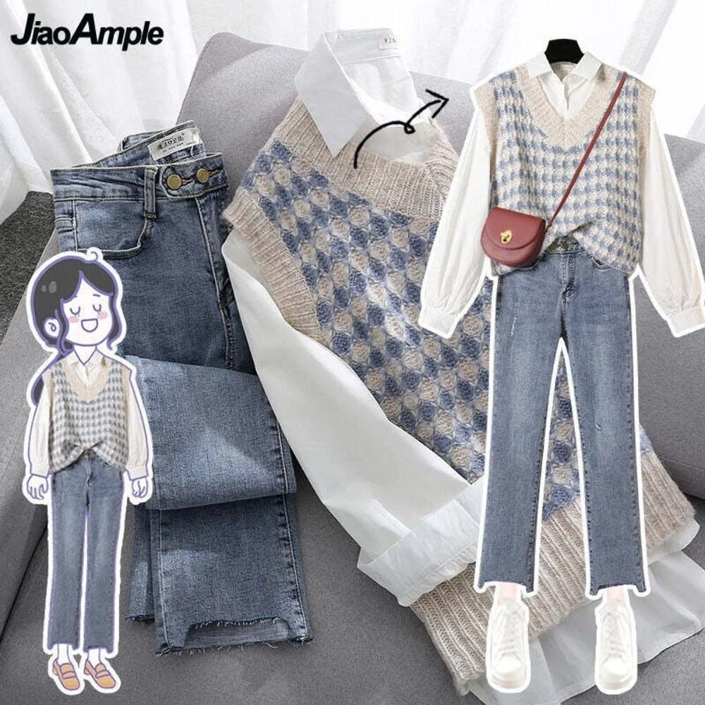 Women's Spring Autumn Fashion 3 Pieces Outfits 2022 Student Korean Casual Sh