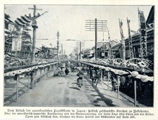 Festschmuck in Yokohama beim Besuch der US-Pazifikflotte von 1908