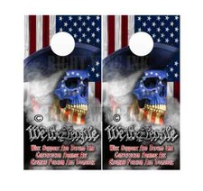 American Patriot Skull WOOD Flag - We The People Lets Go Brandon Cornhole Wraps