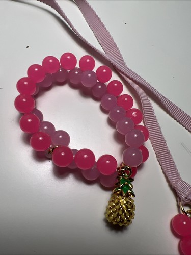 Crewcuts J Crew Ananas Rosa Perline Collana Bracciale Gioielli Set Nastro MAD - Foto 2 di 5
