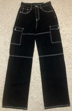 Women's Baggy Wide-leg Cargo Jean's Grunge Skater Rave Goth Size Small 27 x 32