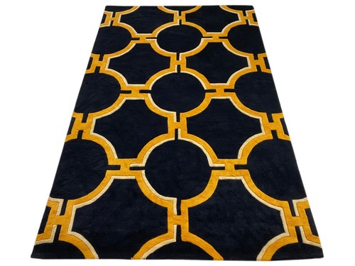 Tapis de sol moderne en laine touffue à la main noir Lily Trellis pour