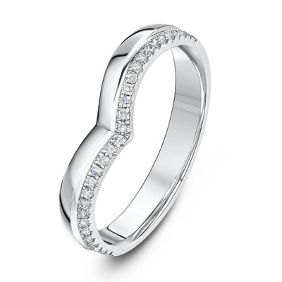 9 Karat Weißgold Diamant gebogener Wunschknochen Ewigkeit Stil geformter Ring 3 mm