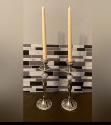 Nanette Lepore Silver Candelabra Candle Stick Holders Trimmed out in Rhinestones