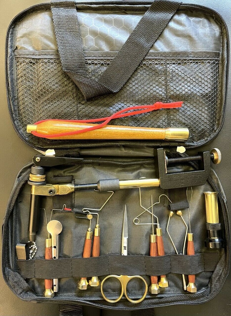 Fly Tying Vice & Tool Kit in Real Leather Travel Case