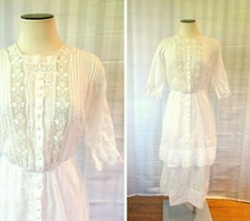 Antique Edwardian White Lawn Dress Garden Party 1890's 1900's M 37 Wedding
