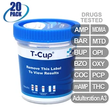 NEW Mintegrity Drug Test 12-Panel T-Cup Urine Home Kit 20-Pack #MI-TDOA-6124A3