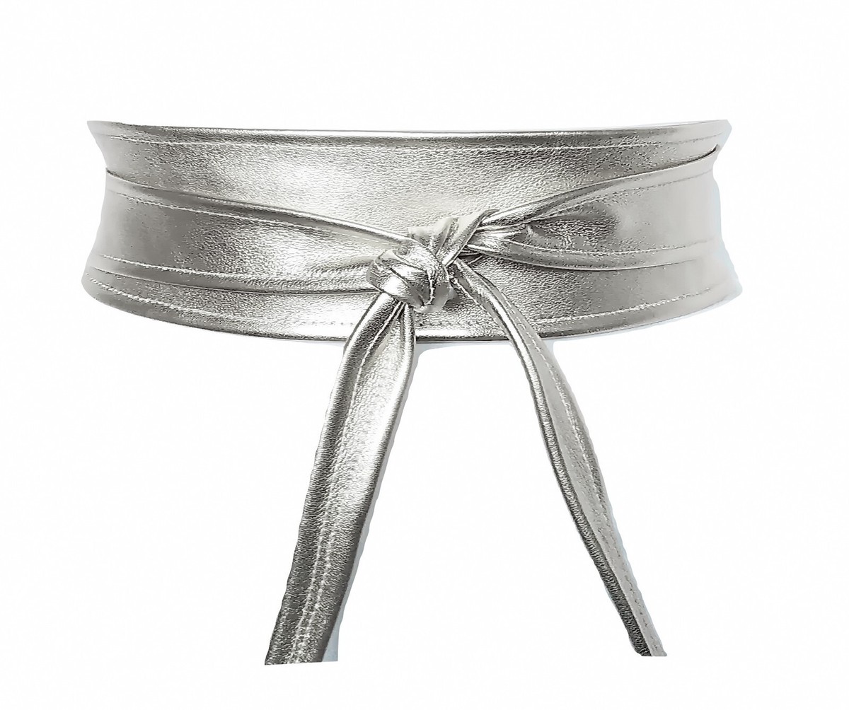 Silver Leather Obi Belt for women Wrap belt