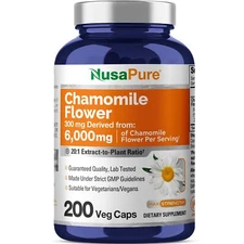 NusaPure Chamomile Flower 20:1 Extract,  6,000mg Vegan 200 Vcaps