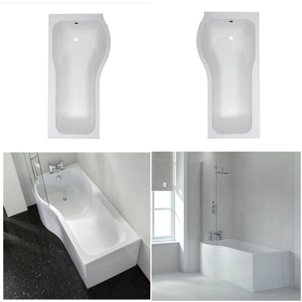 UNBRAND Left & Right Hand P Shaped Shower Bath 1500mm 1700mm Bath Tub with Shower Screen