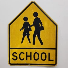 Vintage Retired School Crossing Children Warning Street Traffic Road Sign