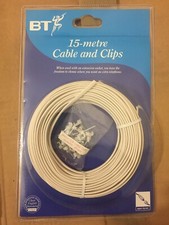 15m BT Telephone FLAT 2 Pair 4 Wire White Internal Phone Cable + Clips