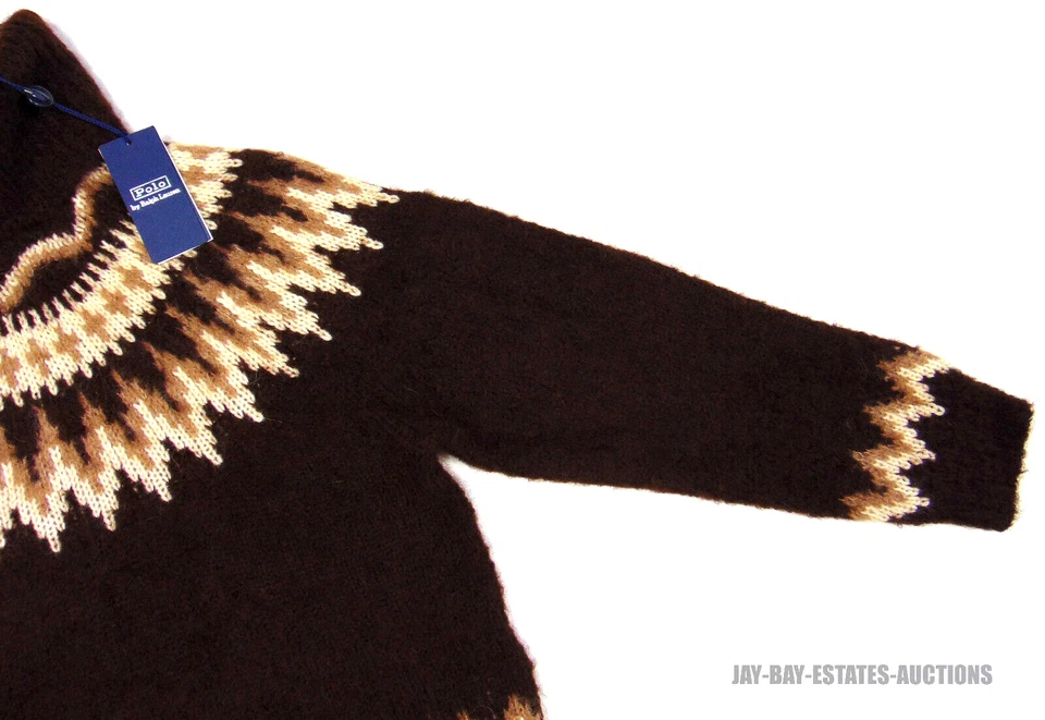 NUEVO POLO RALPH LAUREN FAIR ISLE MEZCLA DE LANA CUELLO ALTO SUÉTER MARRÓN MUJER PEQUEÑO Foto 3 de 4
