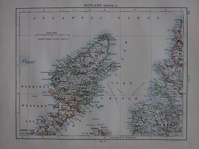 1897 Viktorianisch Landkarte ~ Schottland Hebrides Western Inseln Die Minch Ross
