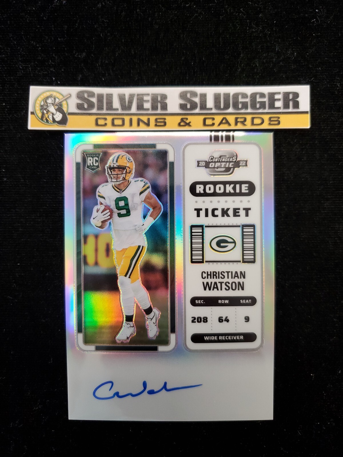 2022 Christian Watson Panini Contenders Optic Rookie Ticket Auto Silver #110 RC