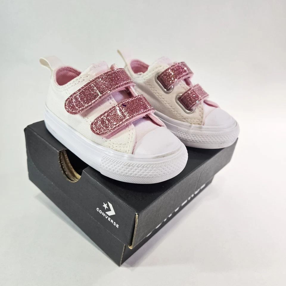 Zapatos Converse blancos/rosa amanecer/blancos para niñas pequeñas. Talla 3 Foto 3 de 4