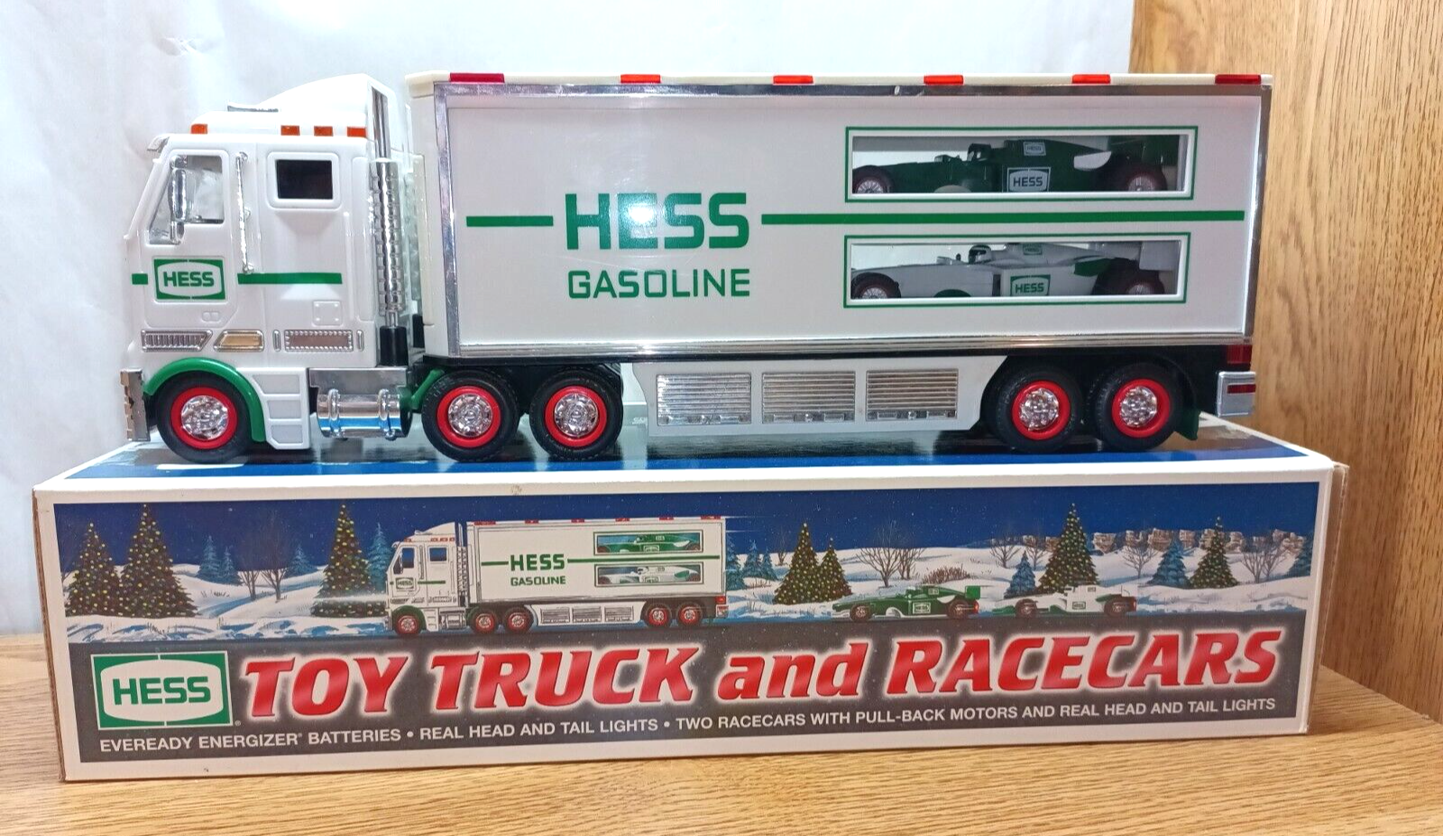 2003 Hess Toy Truck with Race Cars Lights Original Box