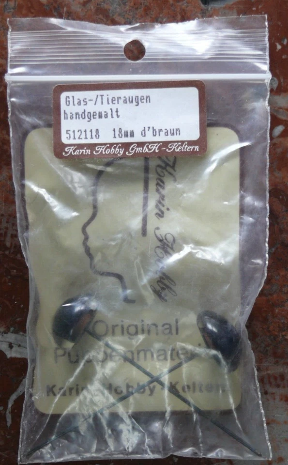 OURS REPARATION : 1 PAIRE D'YEUX BRUN FONCE EN VERRE DIAMETRE 18 m/m PEINT MAINS - Photo 1/2