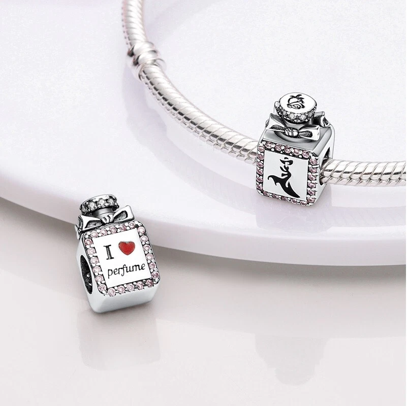 Genuine S925 Sterling Silver Perfume Bottle Charm I Love Perfume