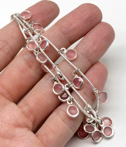 NWOT ANNE KLEIN Silver Tone Multi Strand Pink Crystal Bracelet SIGNED 8" B10 - Picture 3 of 4