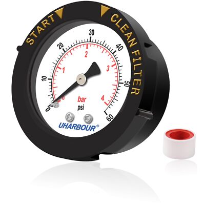 Pool Pressure Gauge 60psi 1/4'' NPT Back Mount 2'' Dial Pool Filter Pressure Ga...