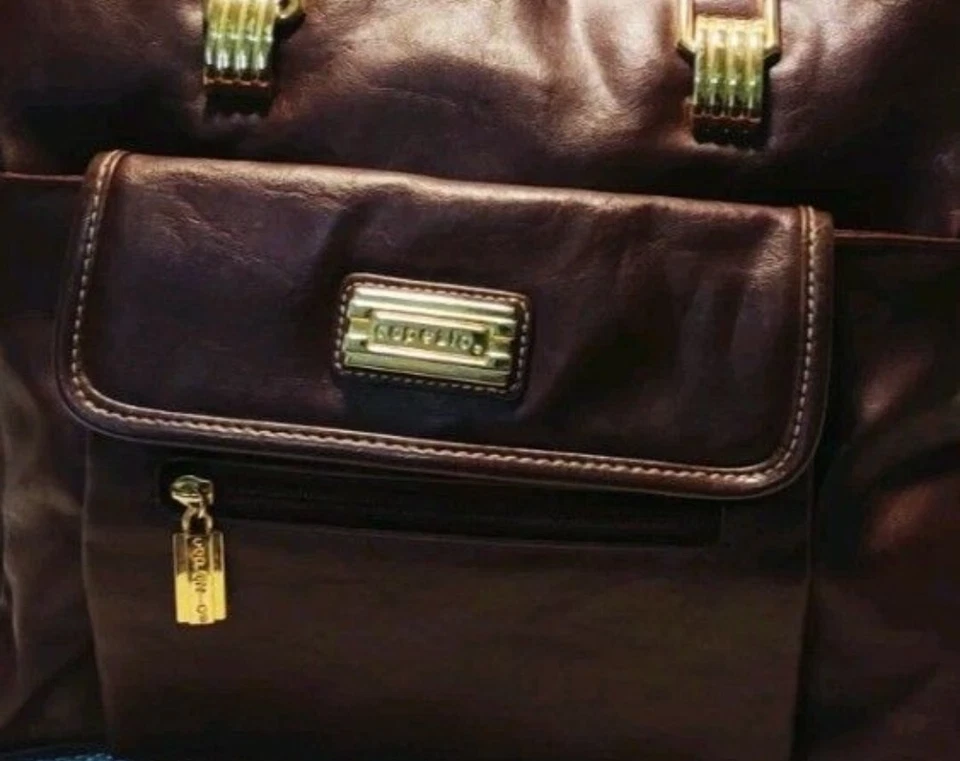 CAPEZIO Brown Leather Purse, Long Shoulder Straps & Gold Colored Accents Vintage - Image 2 of 4