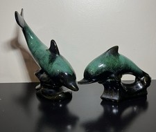 Blue Mountain Pottery Small Dolphin Figurine Turquoise Aqua Blue Black