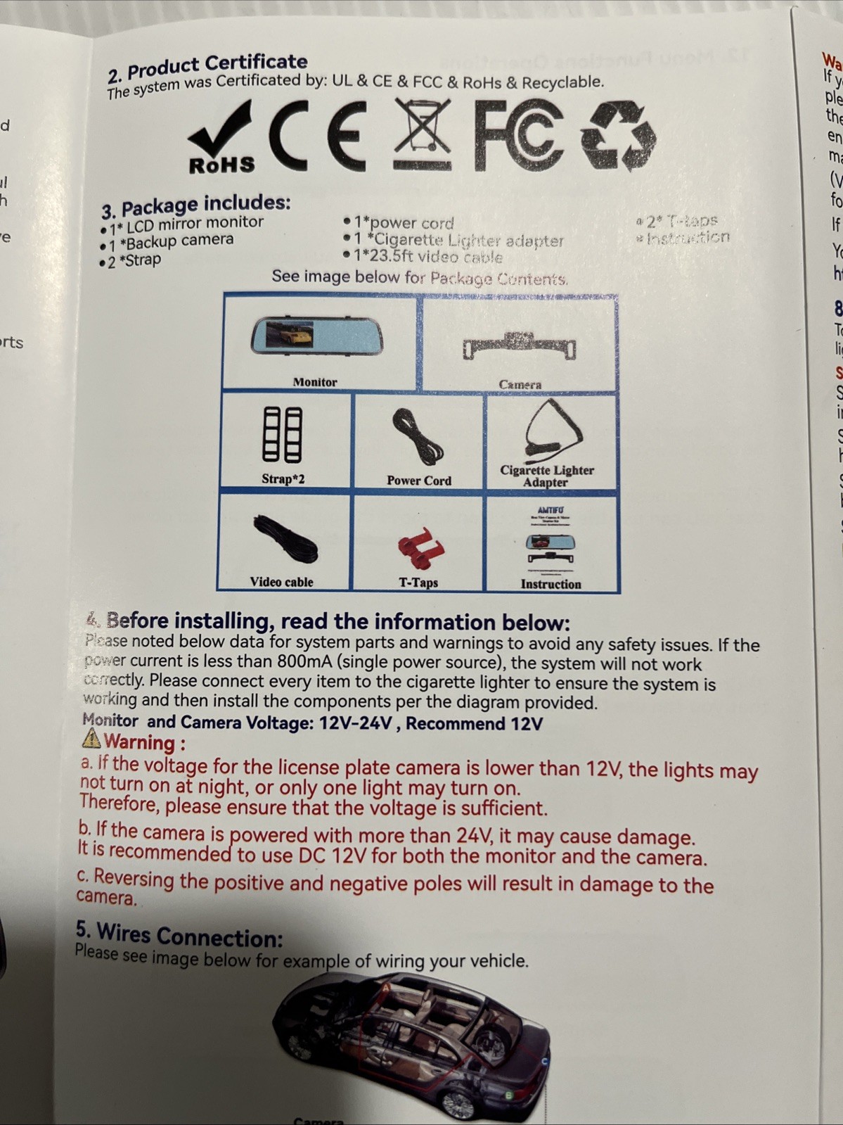 AMTIFO View Camera & Mirror Monitor Kit for Car Rear View Camera