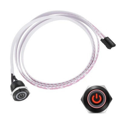 Chassis Metal Button 16mm Power Symbol Red LED Power Button 100cm Wire, Black