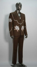 Men's Brown 2-Piece Suit Floral Embroidered Western Wedding Prom Slim