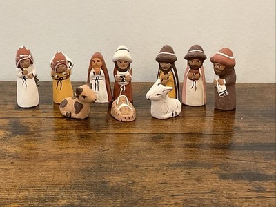 Peru Peruvian Handmade Pottery 10 Pc Nativity Scene Set Folk Art Christmas