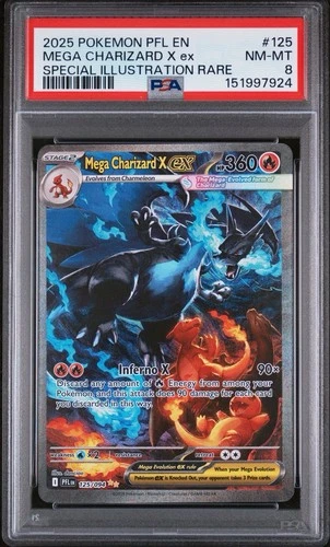 2025 POKEMON PHANTASMAL FLAMES SPECIAL ILLUSTRATION MEGA CHARIZARD X EX PSA 8