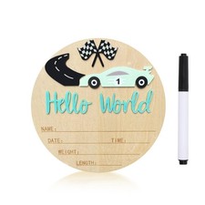 Baby Announcement Sign, 5.9 Inch Wooden Hello World Newborn Sign,Welcome Baby...