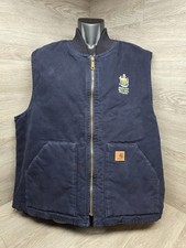 Vtg Maine DOT Carhartt Men's 2XL Tall Quilt-Lined Vest Work V02 MDT MidnightBlue