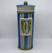 Vintage Pea Pod Pods Pasta Spaghetti Canister Blue & Sage Green
