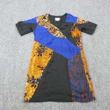 HD In Paris Dress Womens 0 Multicolor Patchwork Short Sleeve V Neck Shift Boho