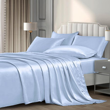P Pothuiny 6 Pieces Full Satin Sheets Luxury Silky Baby Blue Satin Bedding Sheet