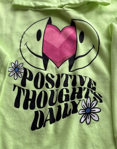Girls XL Plus, Justice Sweatshirt Smiley Face & Pink Heart Hoodie,Bright Green - Picture 2 of 10