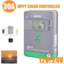 30A MPPT Solar Panel Charge Controller 12V/24V Auto Tracking LCD Regulator Dual