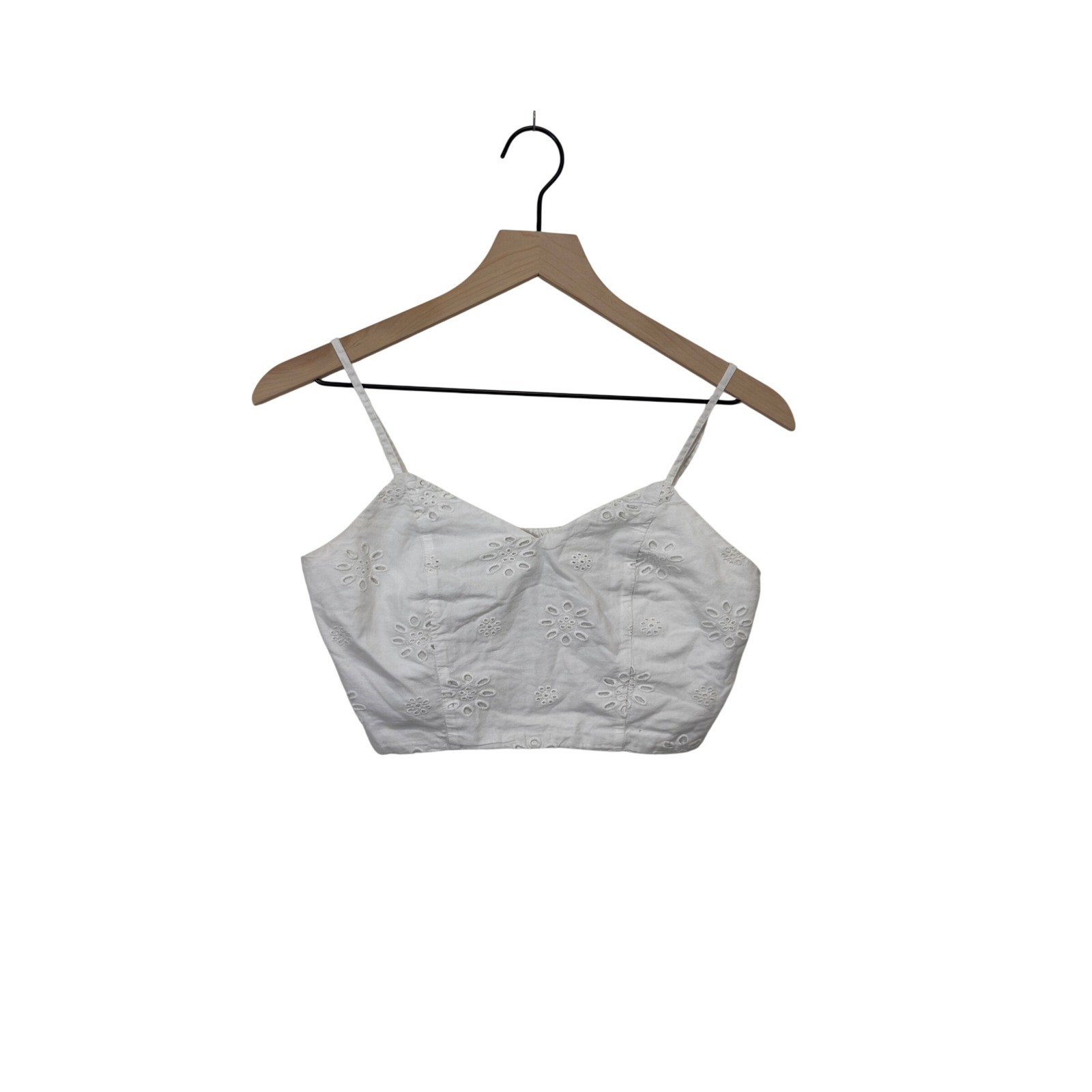 White Eyelet Cotton Crop Cami Top Smocked Back boho coquette cottagecore Small