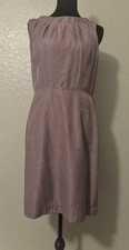 Loft Pleated Neck Sleeveless Sheath Dress Midi Womens Size 8 Purple Lined