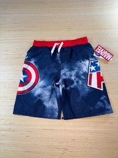 Marvel Captain America Boys Swim Shorts Navy  Red UV Protection Size S Elastic